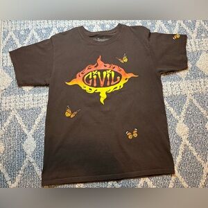 Civil Brown Graphic Tee with Butterfly Design